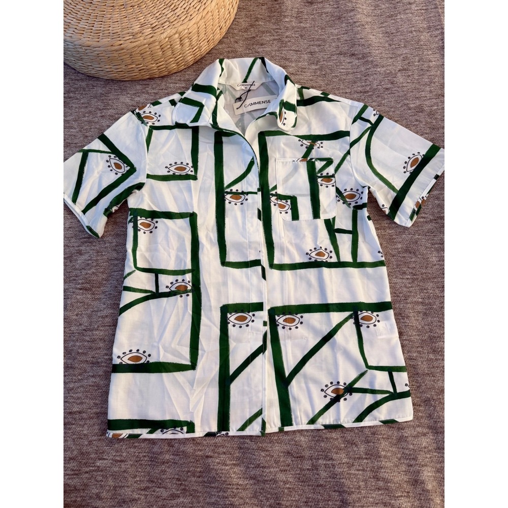 Commense Set Green Abstract Print Button Down Shirt & Drawstring Shorts M - Picture 9 of 16